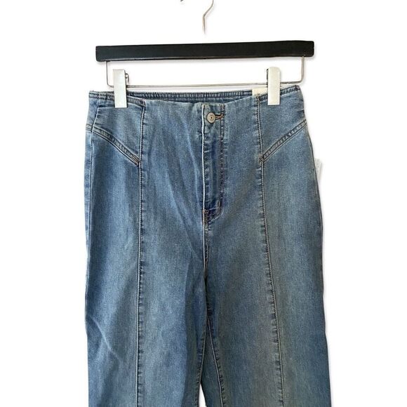 Free People sz 30 CRVY Wild Honey High Rise Flare Bells Jeans NWT Stretch Blue - Picture 9 of 10